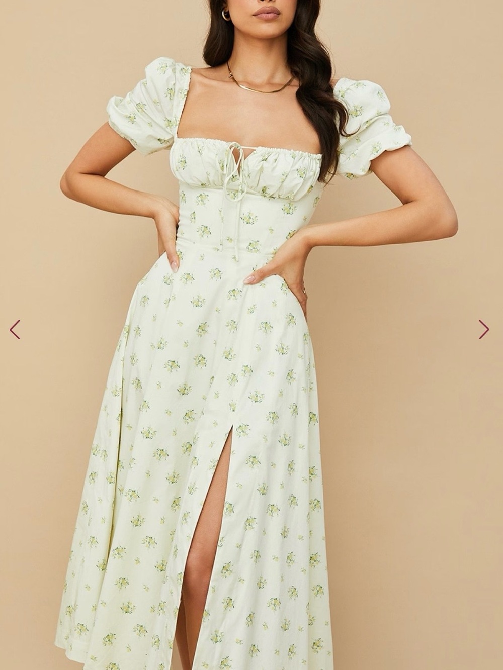House of CB Tallulah Ivory Floral Puff Sleeve Midi Dress Size M